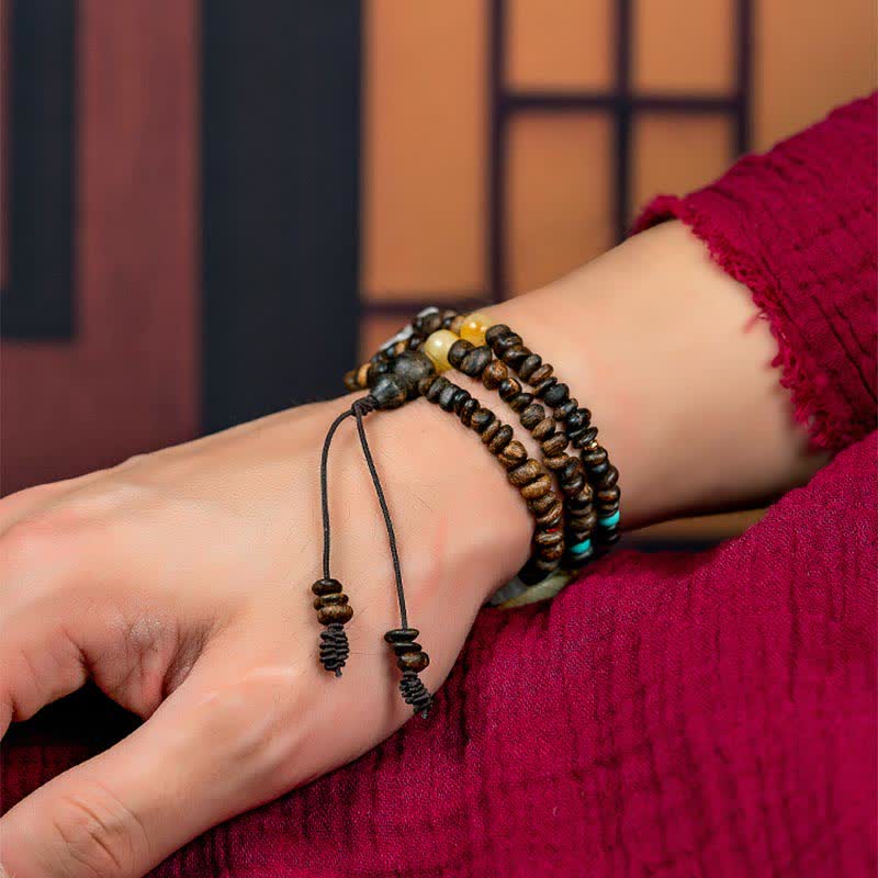 108 Mala Beads 925 Sterling Silver Brunei Agarwood Red Agate PiXiu Hetian Jade Peace Strength Bracelet