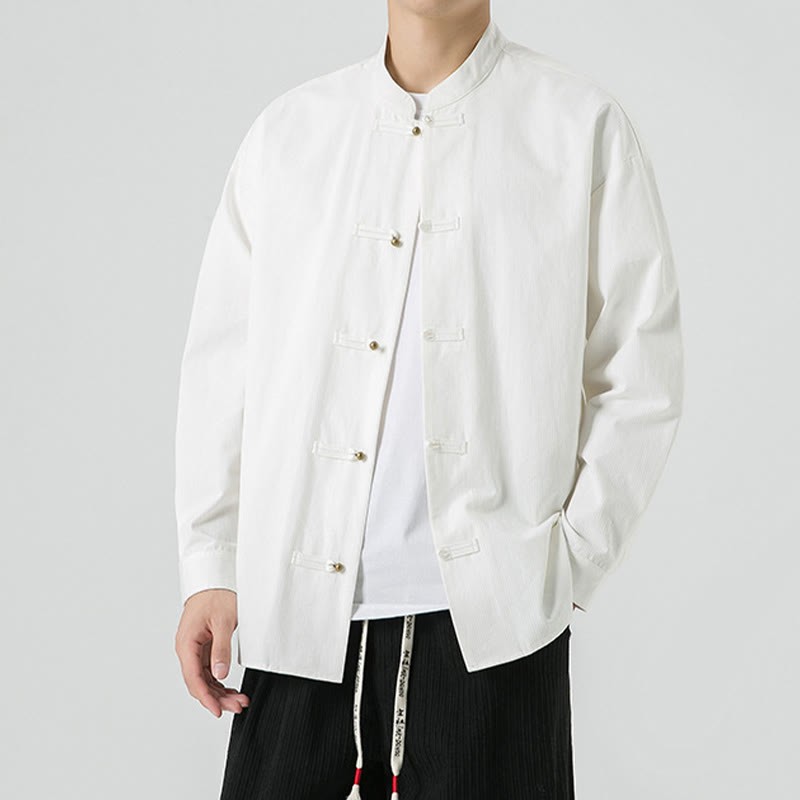 Solid Color Frog-button Tang Suit Cotton Men's Jacket Shirt
