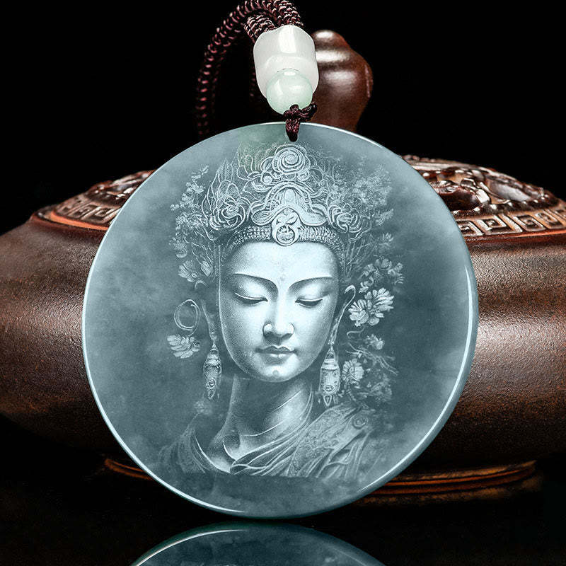 Kwan Yin Avalokitesvara Jade Abundance String Necklace Pendant