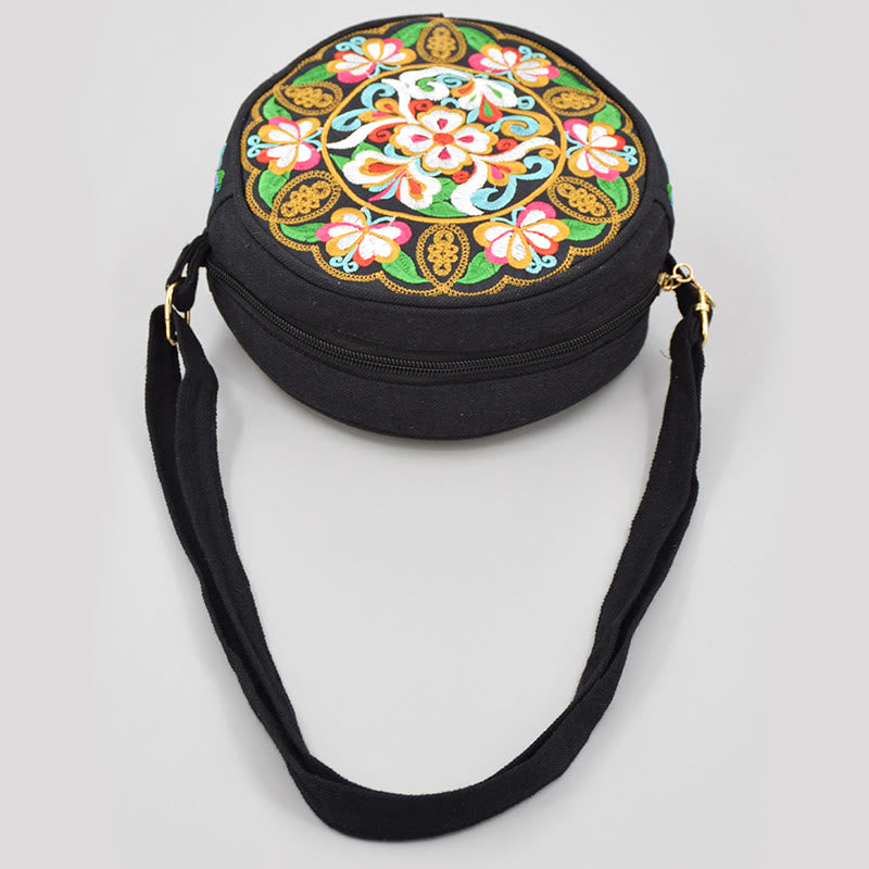 Money Tree Galsang Inula Flower Peony Rose Peacock Double-Sided Embroidery Canvas Shopping Purse Handbag Crossbody Bag