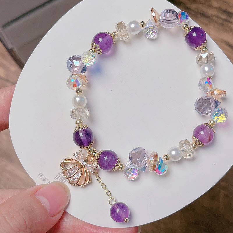 Natural Amethyst Citrine Pearl Shell Peace Bracelet
