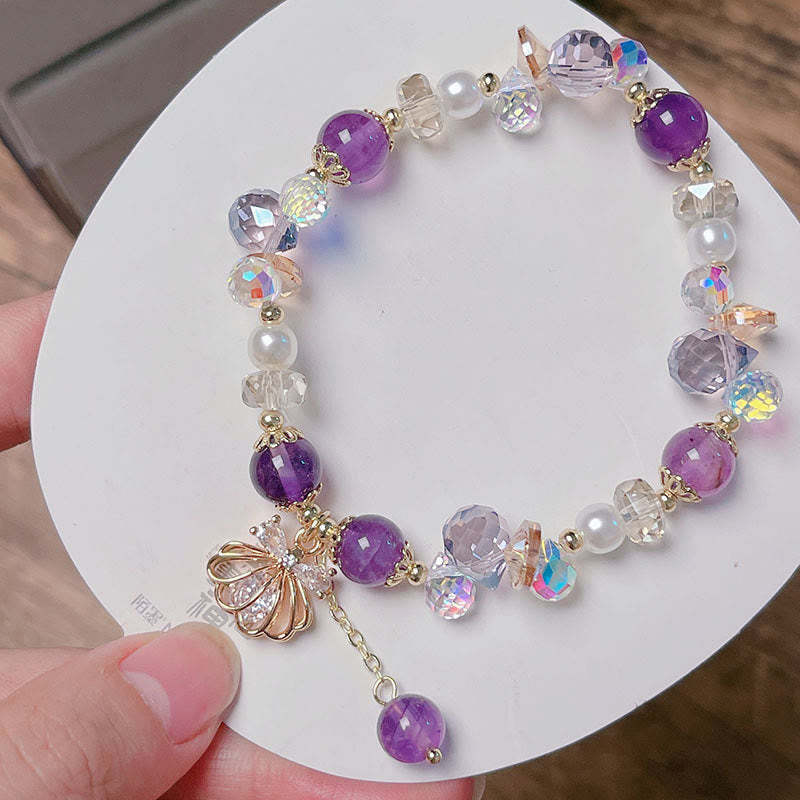 Natural Amethyst Citrine Pearl Shell Peace Bracelet