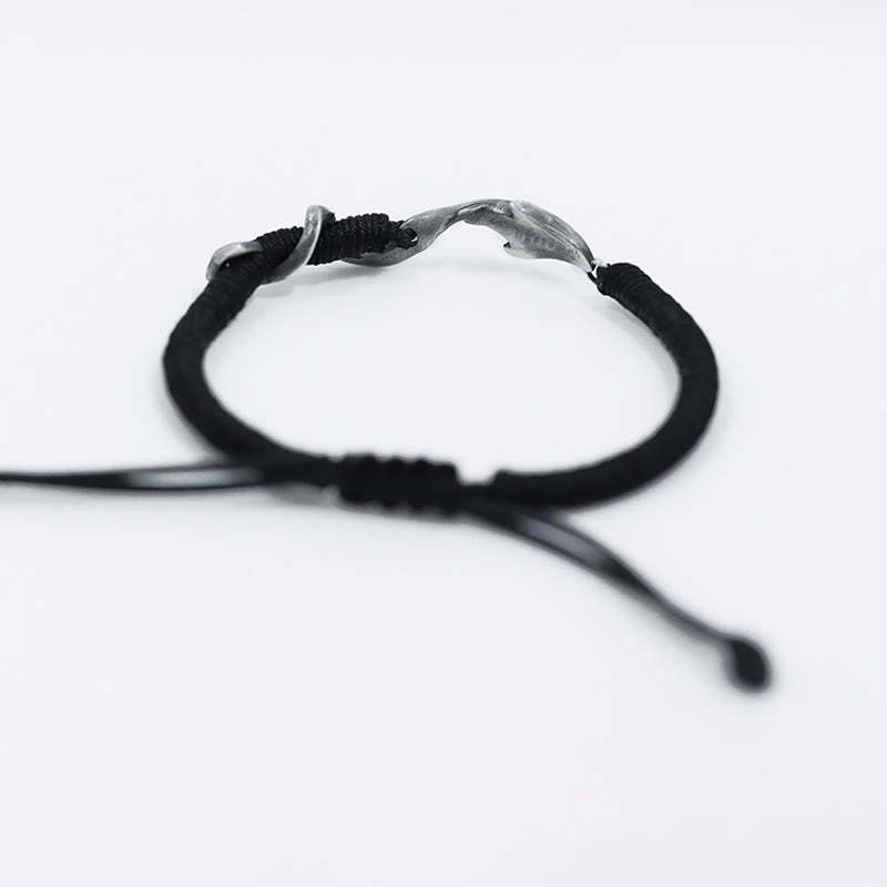 999 Sterling Silver Shark Black Wax Rope Protection Bracelet