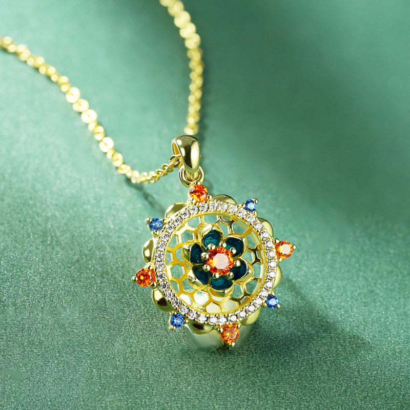 925 Sterling Silver Lotus Flower Colorful Zircon New Beginning Necklace Pendant