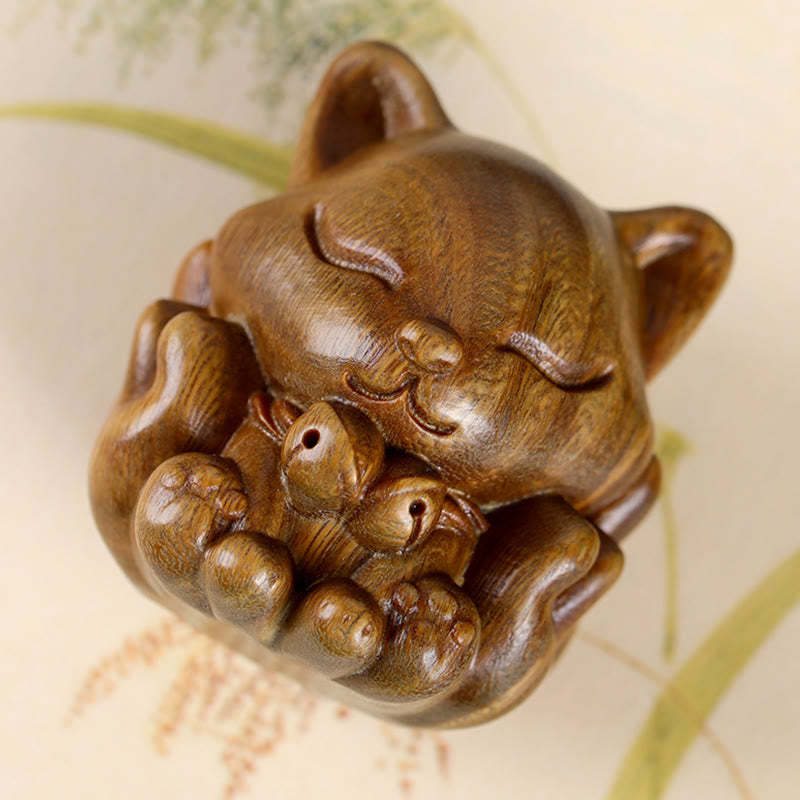 Mini Nine-Tailed Fox Ivory Fruit Sandalwood Green Sandalwood Blessing Decoration