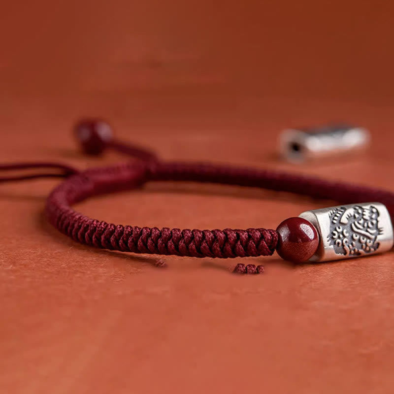 925 Sterling Silver 12 Chinese Zodiac Cinnabar String Bracelet