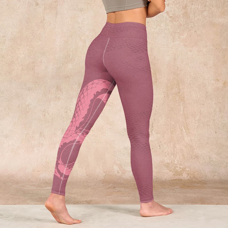Pink Snake And Snakeskin Print Gym Leggings Women's Yoga Pants