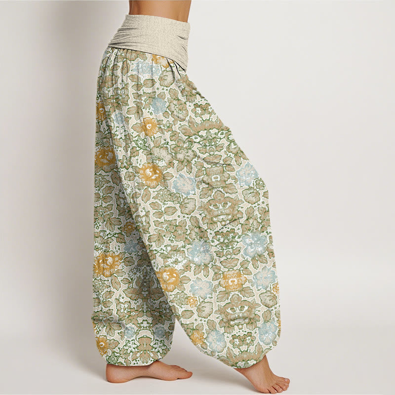 Casual Colorful Hibiscus Plant Pattern Women's Elastic Waist Harem Pants