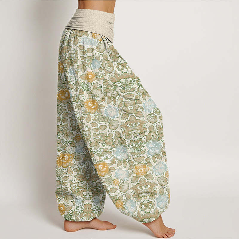 Casual Colorful Hibiscus Plant Pattern Women's Elastic Waist Harem Pants