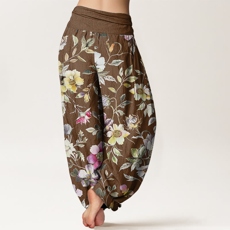 Elegant Flower Design Women's Elastic Waist Harem Pants