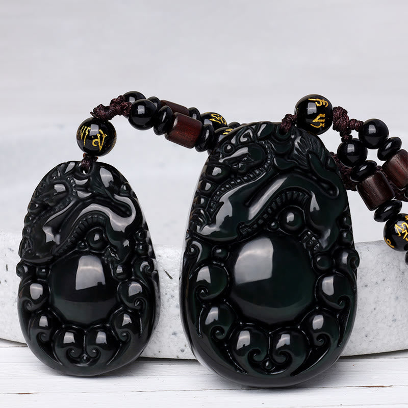 Tibetan Positive Rainbow Obsidian PiXiu Necklace