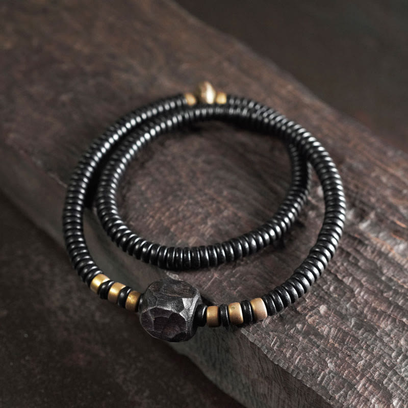 Ebony Wood Copper Brass Peace Double Wrap Bracelet