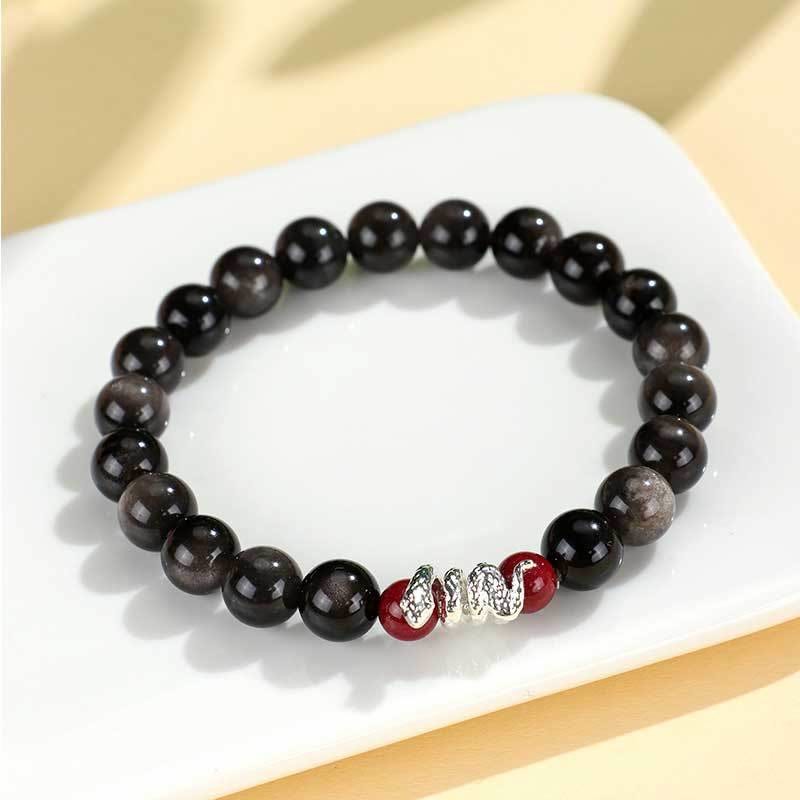 Silver Sheen Obsidian Cinnabar Copper Year of the Snake Protection Bracelet
