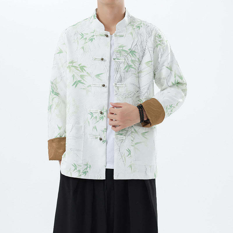 Printing Bamboo Casual Frog-button Spandex Men's Jacket Shirt Clothing