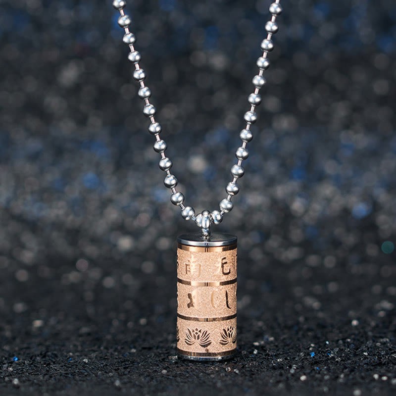 Tibetan Om Mani Padme Hum Lotus Pattern Prayer Wheel Titanium Steel Peace Necklace Pendant