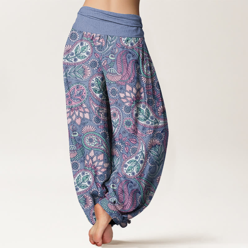 Cashew Flower Peacock Sunflower Design Women's Elastic Waist Harem Pants