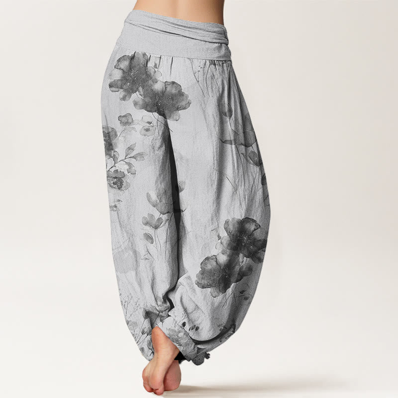 Blooming Varying Flower Pattern Women's Elastic Waist Harem Pants