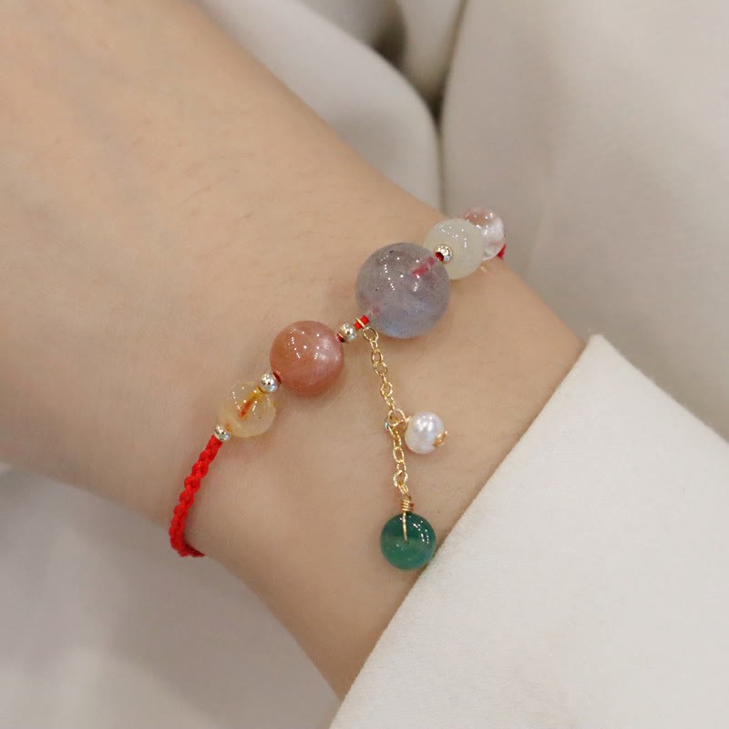Moonstone Sunstone Beads Peace Buckle Charm Healing Bracelet