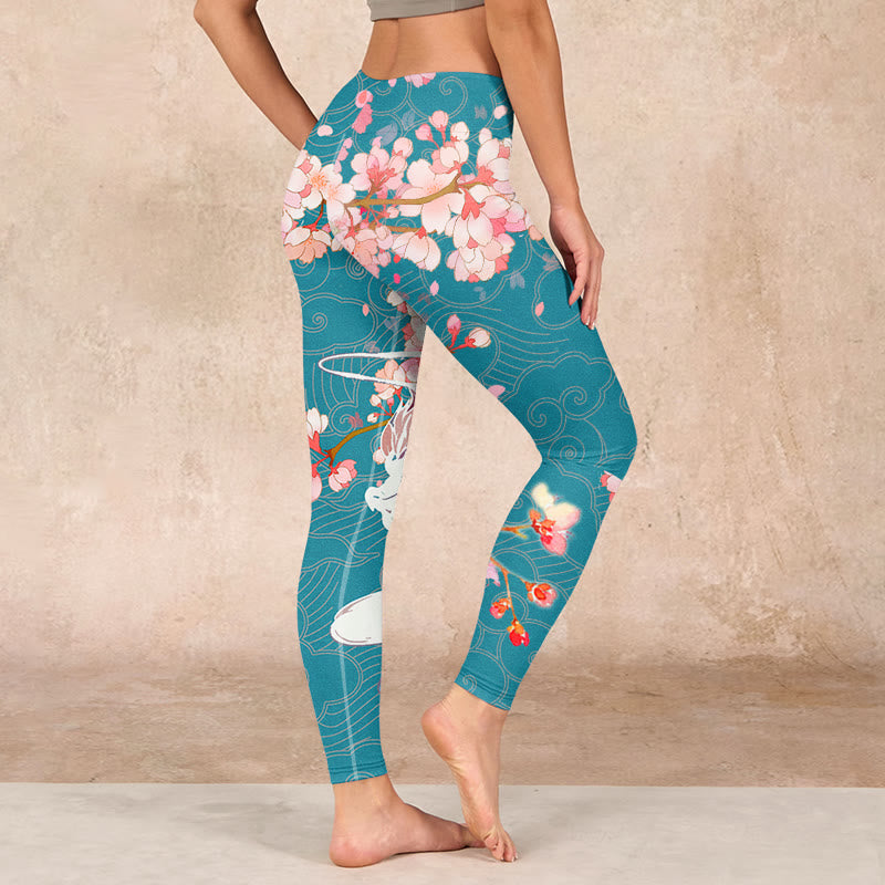 Dragon Cherry Blossoms Print Gym Leggings Women's Yoga Pants