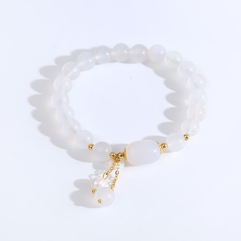 White Agate Pearl Flower Luck Bracelet