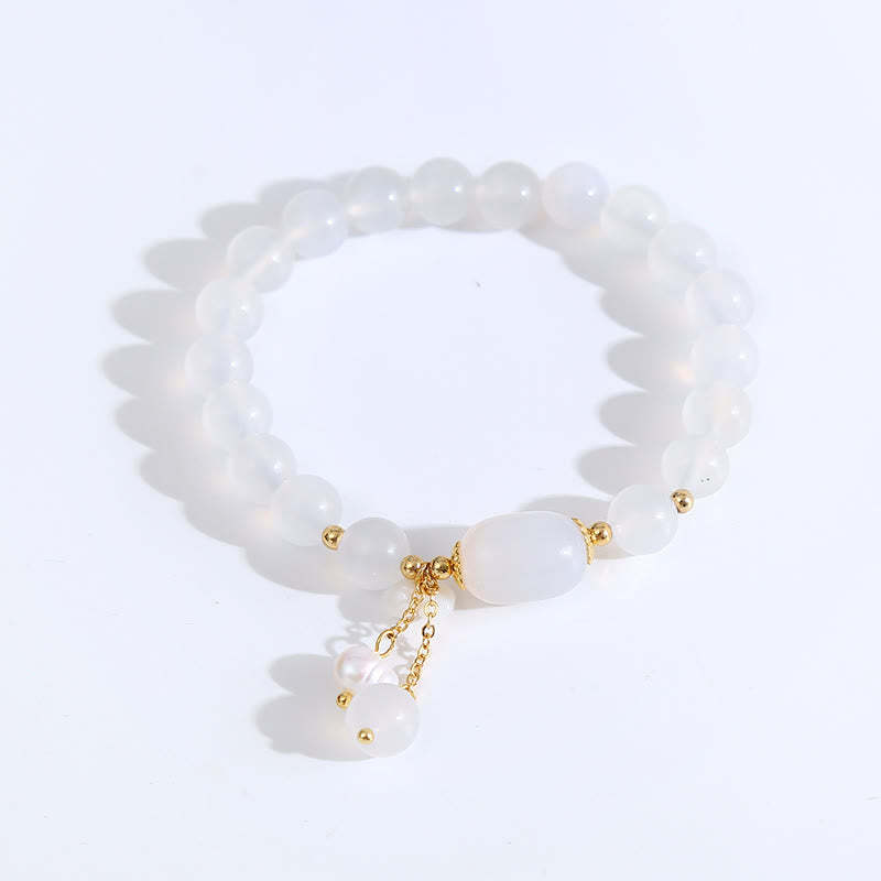 White Agate Pearl Flower Luck Bracelet