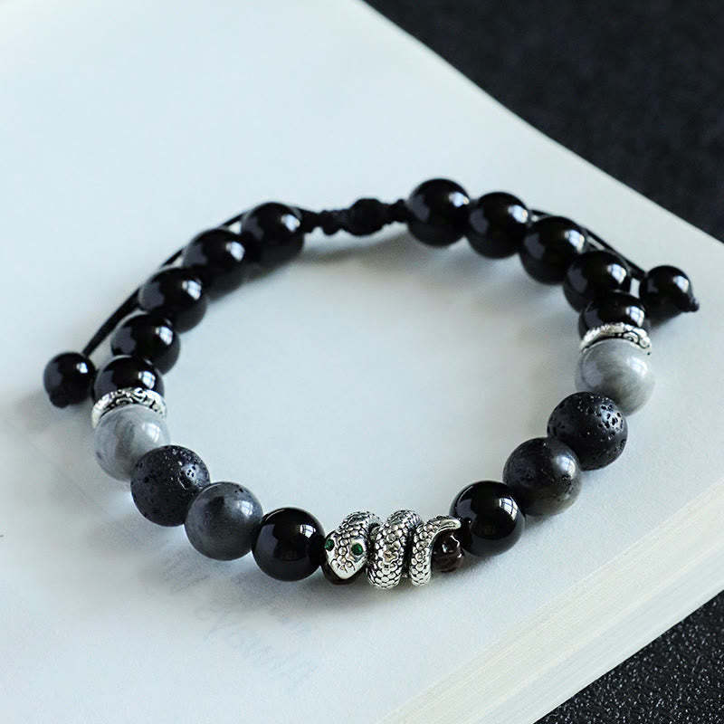 Black Onyx Black Glitter Stone White Agate White Turquoise Year Of The Snake Protection Bracelet