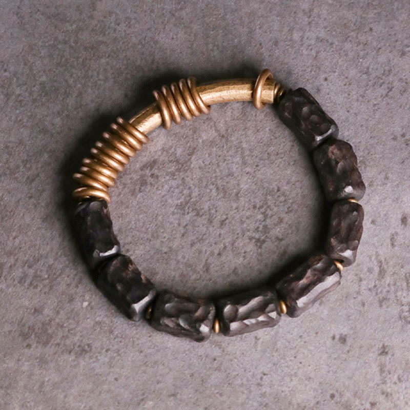 Ebony Wood Copper Brass Circular Ring Peace Bracelet