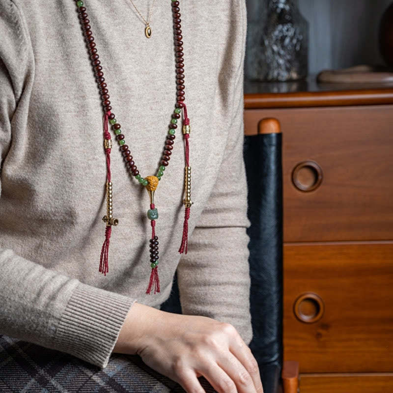 Natural Tibet 108 Mala Beads Purple Bodhi Seed Hetian Cyan Jade Copper Dorje Peace Bracelet