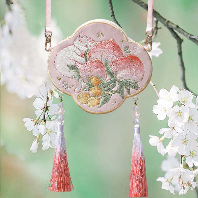 Embroidery Lucky Panda Cat Shiba Inu Deer Rabbit Fox Flower Cute Animal Hanfu Bag Crossbody Bag Shoulder Bag