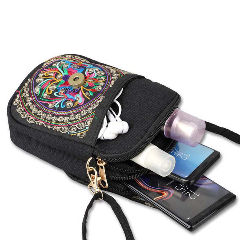 Inula Flower Peony Embroidery Canvas Shopping Purse Handbag Crossbody Bag