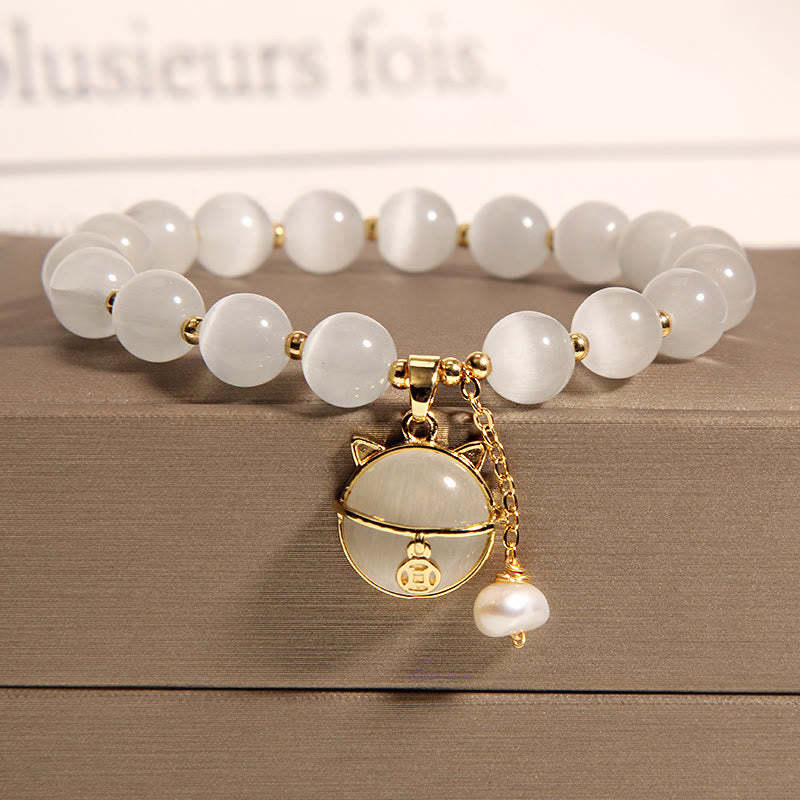 Cat's Eye Lovely Cat Pattern Pearl Love Charm Bracelet