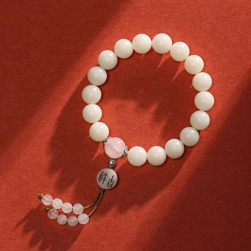 Bodhi Seed Red Agate Black Obsidian Pink Crystal Rutilated Quartz Peace Wrist Mala Bracelet