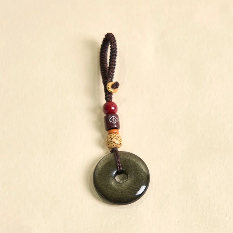 Natural Gold Sheen Obsidian Peace Buckle Strengthen Key Chain