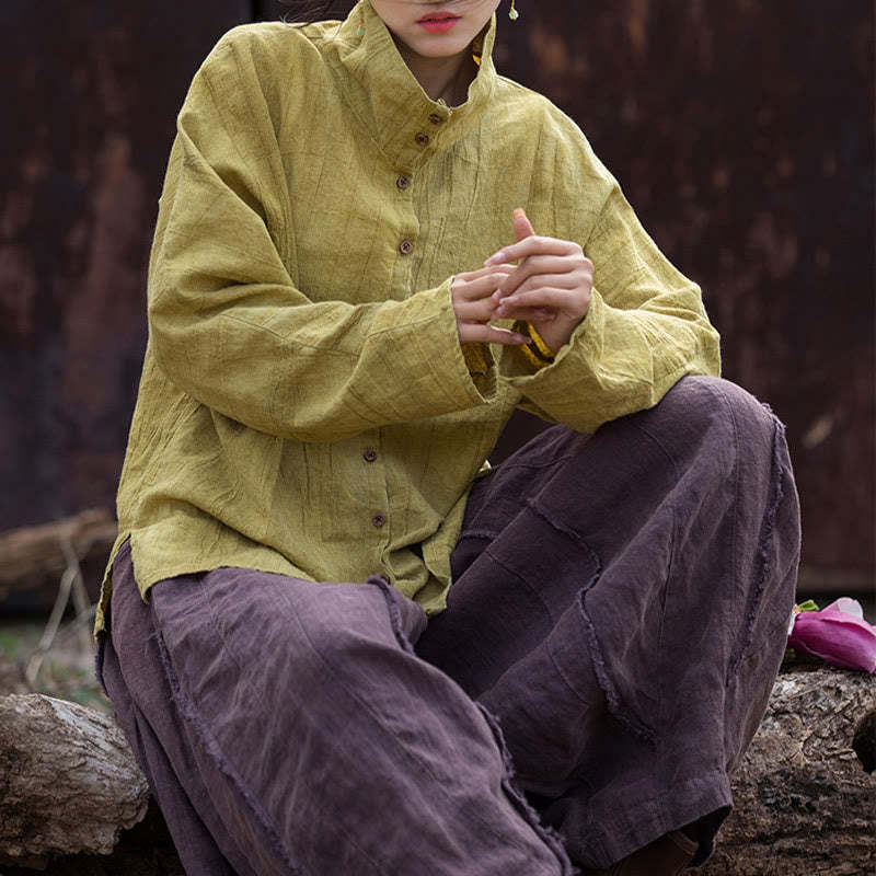 Turtleneck Dyeing Ramie Cotton Chinese Style Cardigan Clothing