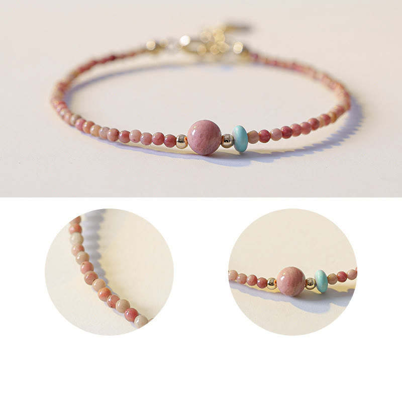 14K Gold Plated Natural Rhodonite Loving Energy Chain Bracelet