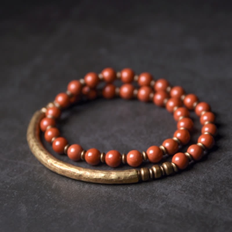 Red Jasper Moss Agate Black Obsidian Crystal Copper Peace Couple Bracelet