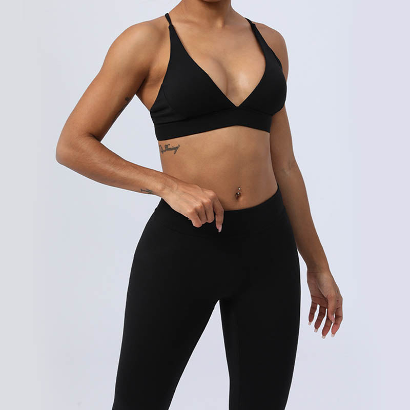 2Pcs Backless Criss-Cross Strap Design Top Bra Shorts Leggings Pants Fitness Yoga Outfit Set