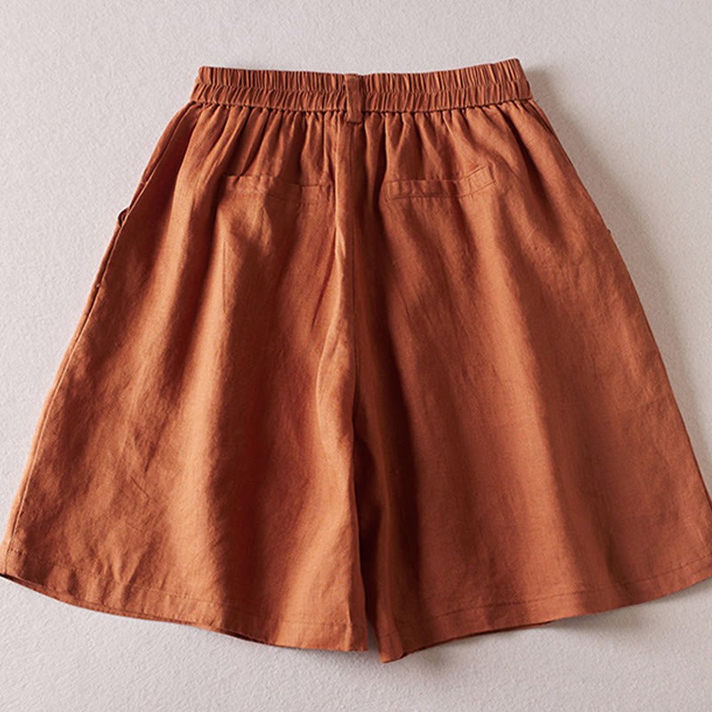 Summer Daily Simple Wrinkle Design Cotton Linen Women's Shorts With Pockets