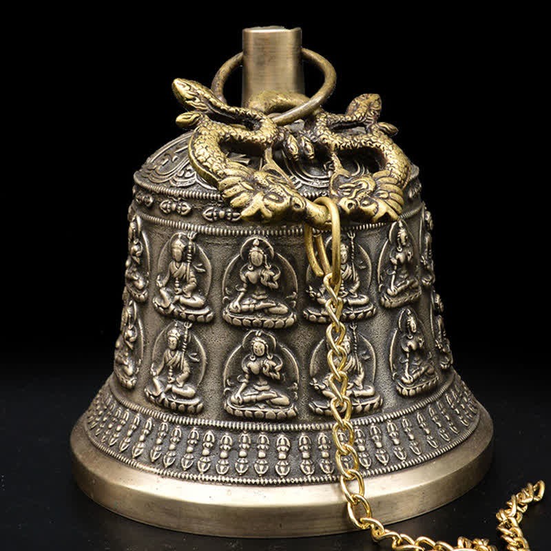Tibetan Engraved mystic zen Dragon Wind Chime Bell Copper Luck Wall Hanging Decoration