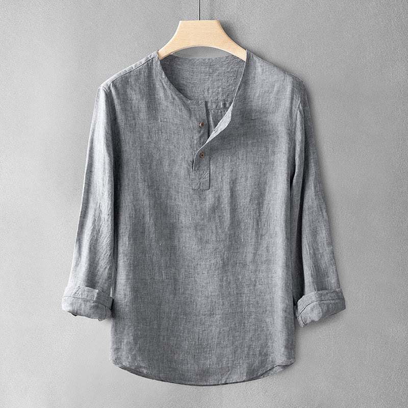 Solid Color Long Sleeve Button Shirt Linen Men Clothing