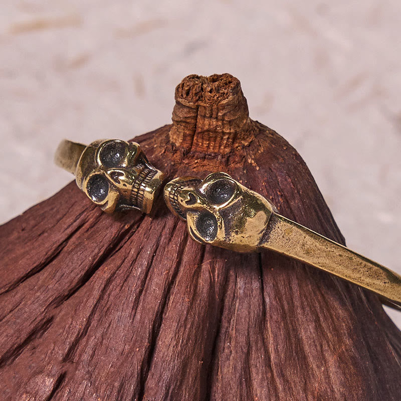 The Lord Of The Corpse Forest Copper Brass Double Skull Keep Away Evil Spirits Cuff Bracelet Bangle