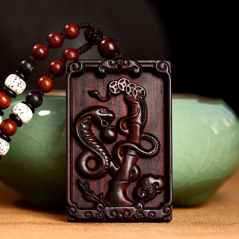 Chinese Zodiac Small Leaf Red Sandalwood Calm Necklace Pendant
