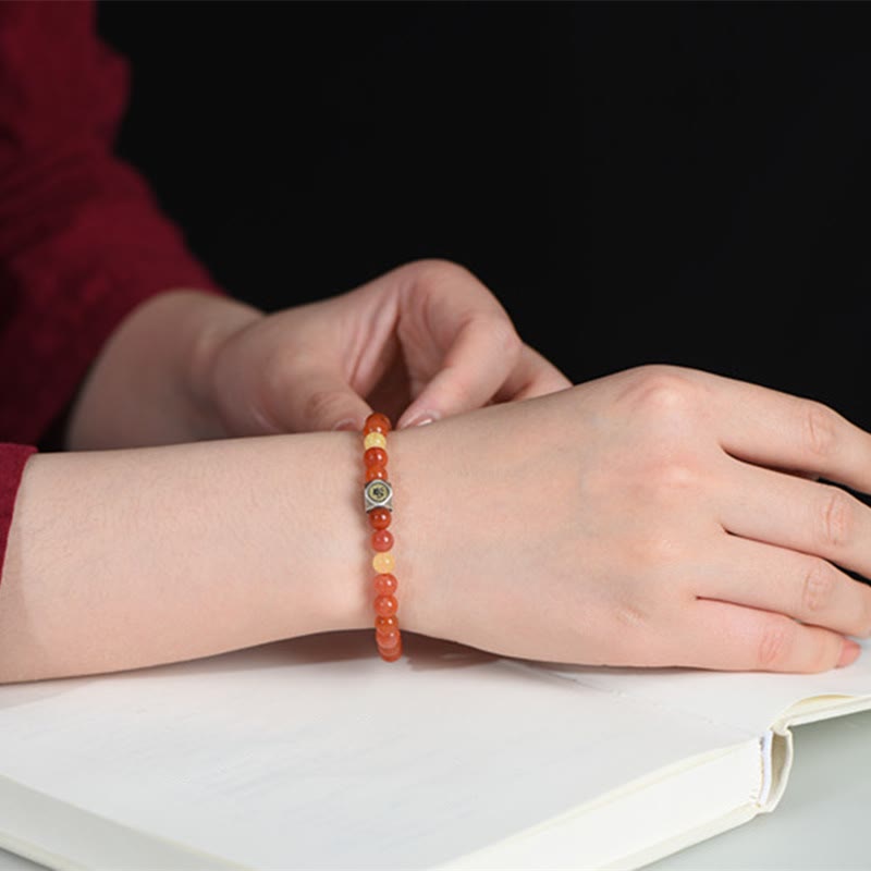 925 Sterling Silver Chinese Zodiac Natal mystic zen Amulet Red Agate Amber Self-acceptance Bracelet
