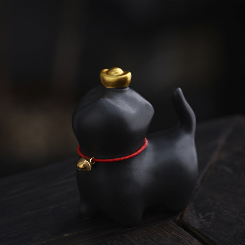 Mini Lucky Cat Ingot Tea Pet Ceramic Home Desk Figurine Decoration