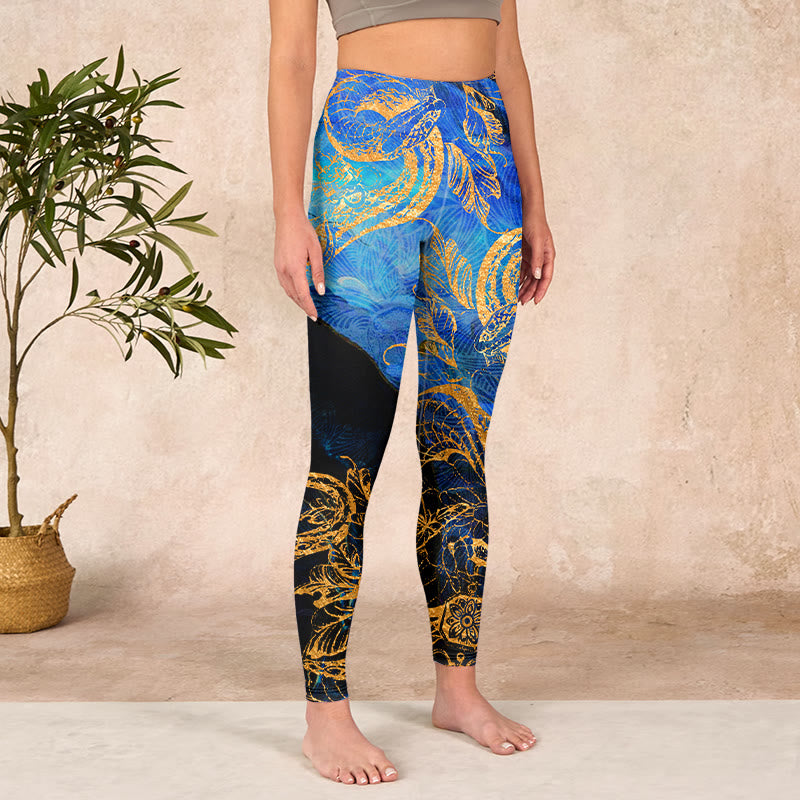 Black Snake Butterfly Flower Leaves Print Gym Leggings Women's Yoga Pants