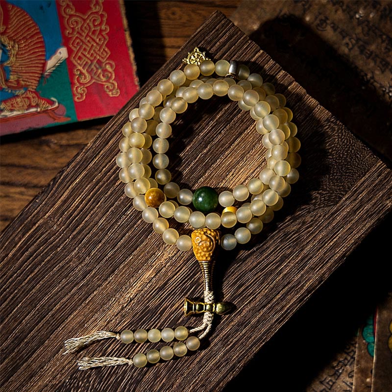 Tibet 108 Mala Beads Chinese Zodiac Natal mystic zen Natural Sheep Horn Wealth Bracelet