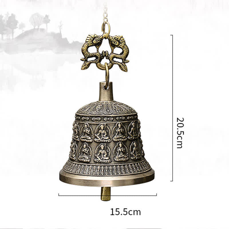 Tibetan Engraved mystic zen Dragon Wind Chime Bell Copper Luck Wall Hanging Decoration