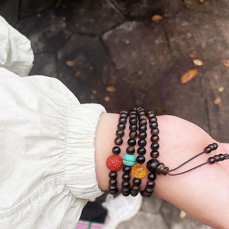 Nha Trang Bai Qinan Agarwood Turquoise Amber Red Agate Strength Meditation Bracelet