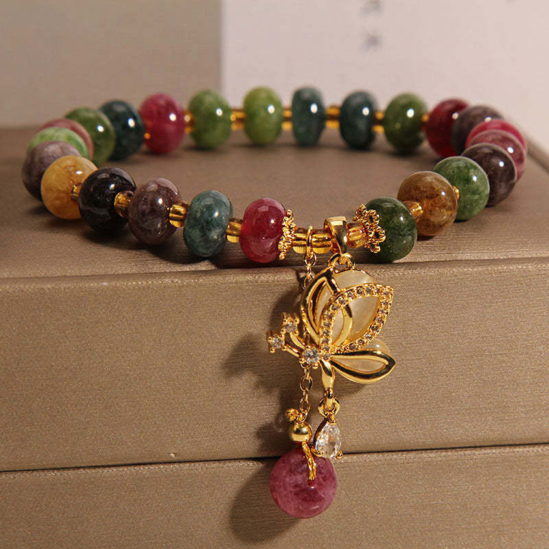 Colorful Tourmaline Butterfly Charm Wisdom Bracelet
