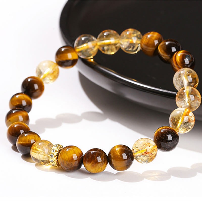 Natural Tiger Eye Citrine Beads Strength Bracelet
